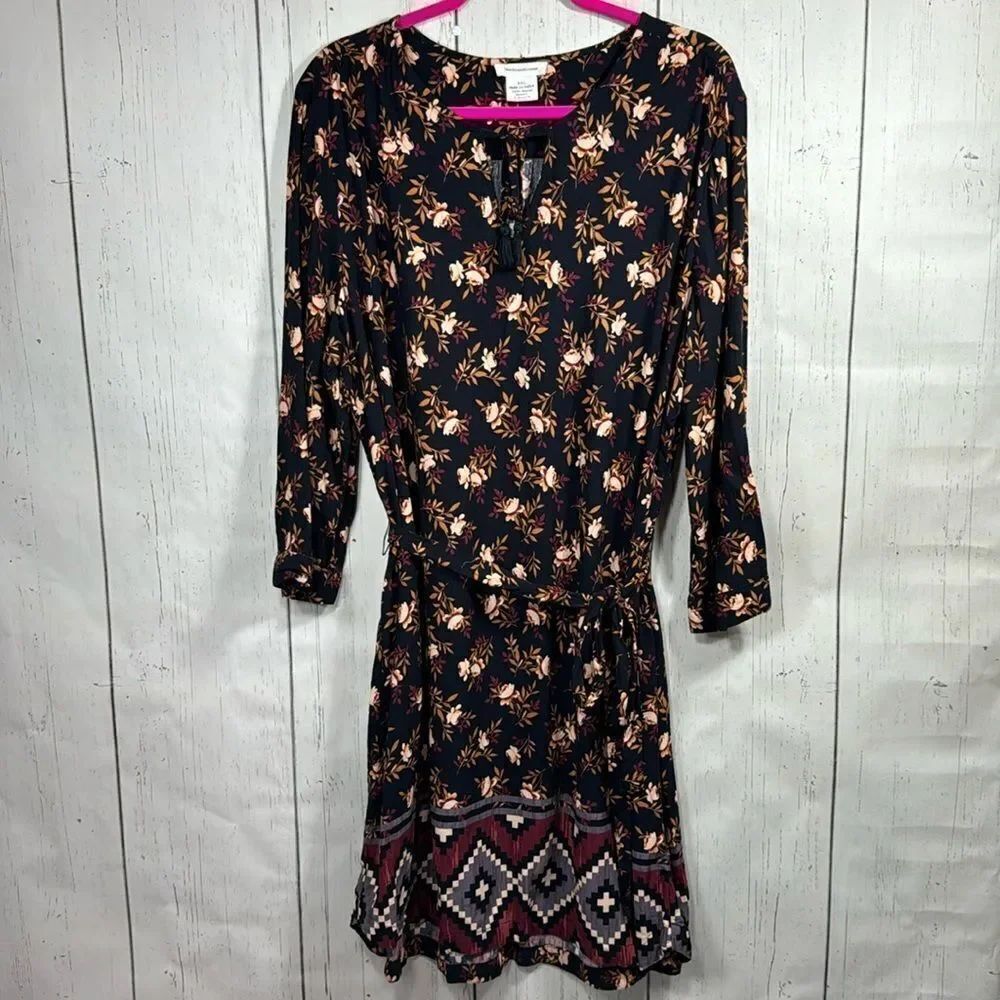 BeachLunchLounge Floral Boho Tie Waist Dress XXL Cottagecore Prairie Western